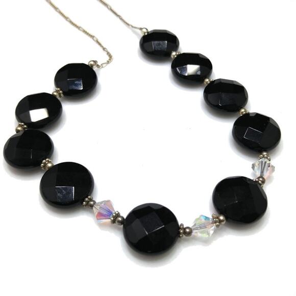 Vintage Large Black AB Crystal Beaded Necklace, 25 Inches, Strung on Wire, 25 In - Picture 7 of 7